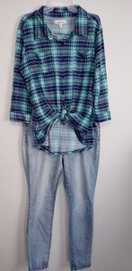 Light Blue Jeans & Plaid Shirt (2X/16)